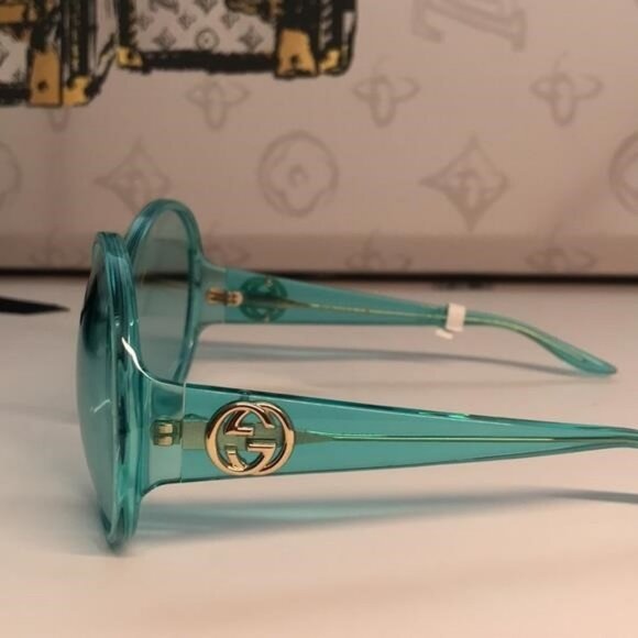 New Authentic Gucci GG0954S 001 Prestige Light Blue Oversized Round Sunglasses\